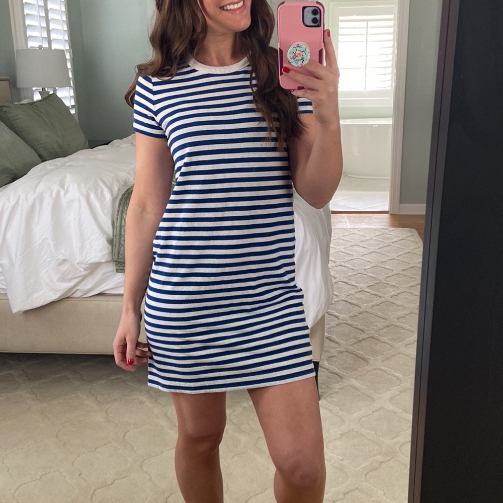 Lou & Grey Blue & White Striped Tee Shirt Dress